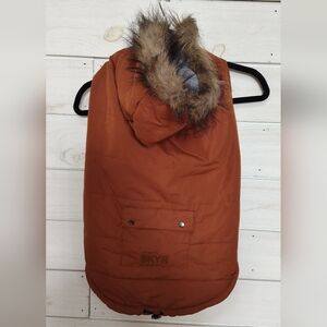SKYR Dog Winter Coat with Faux Fur Hood - Orange
